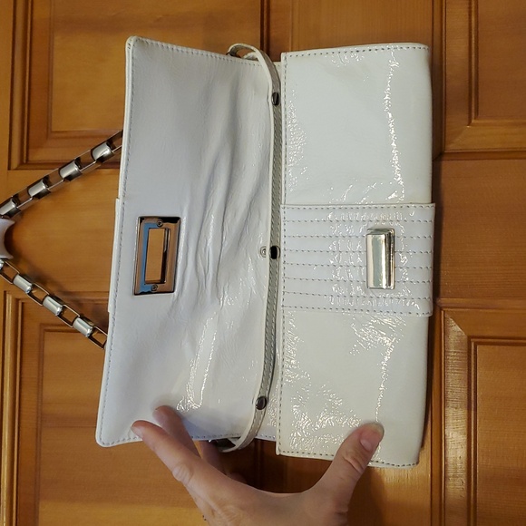 Kooba White Leather Clutch Shoulder Bag With Silver Hardware